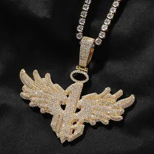 18K Gold Vacuum Plated Copper with 5A+ Sri Lanka Zircon BIG Wing Number 1 Pendant With Necklace Miami Italy Mexico & Micro Inspired for Women & Men Luxury Jewelry,Daily Wear,Casual Fashion,Gift Idea,Chicano,Classic,Hip Hop,Simple,Sporty Style