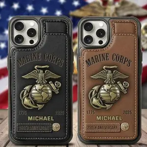 Personalized 250th Anniversary Veteran Leather Wallet Phone Case, Card Slots Phone Cover for US Military Army, Gift for Dad ipatuvtr00024