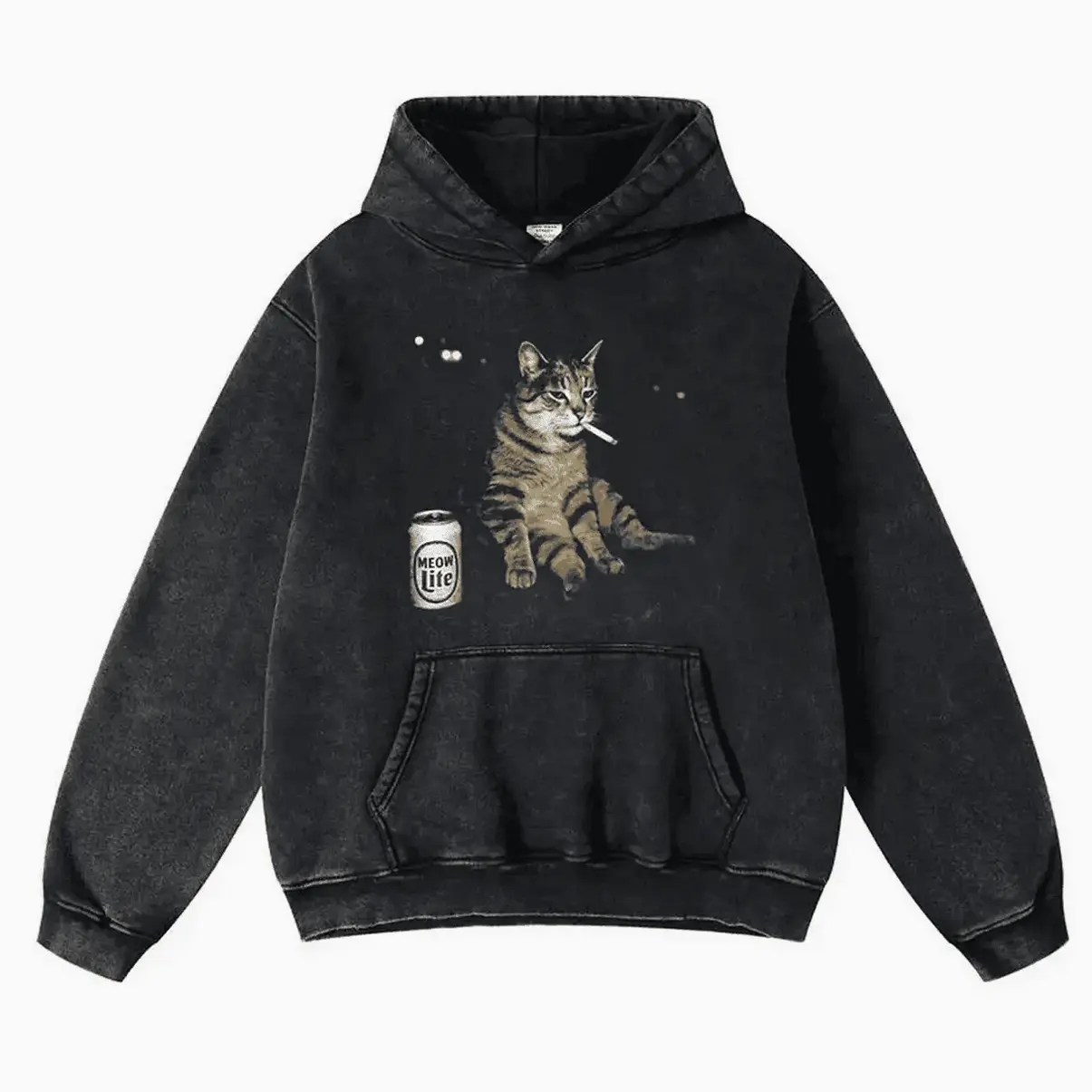 Wacky Cat Hoodie Vintage High-Quality Crew Neck Oversized Loose Fit Cotton Fabric Casual Comfort Windproof Warm Funny Lo Hoodied Hoodie Sweater for Anyone