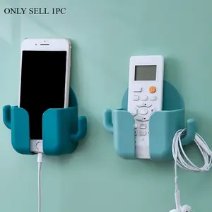 1pcs Remote Control And Phone Charging Wall Mounted Organizer - Punch-Free Plastic Storage Rack For Bedside Use - Available In Random Colors