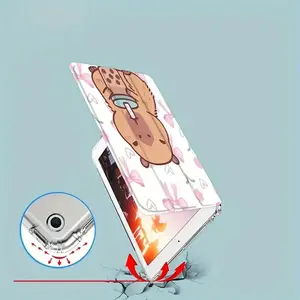 Pearl Milk Tea Capybara White Base Pattern Acrylic Flip Stand Pen Slot Anti-Fall for iPad Case Foldable Non-Slip Adjustable Kickstand Flexible Mixed Protective Cover for iPad 10th Generation Tablet Casing Computer