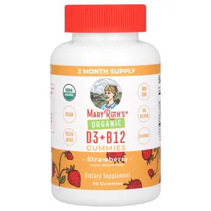 MaryRuth's Organic D3 + B12 Gummies, Strawberry, 60 Gummies