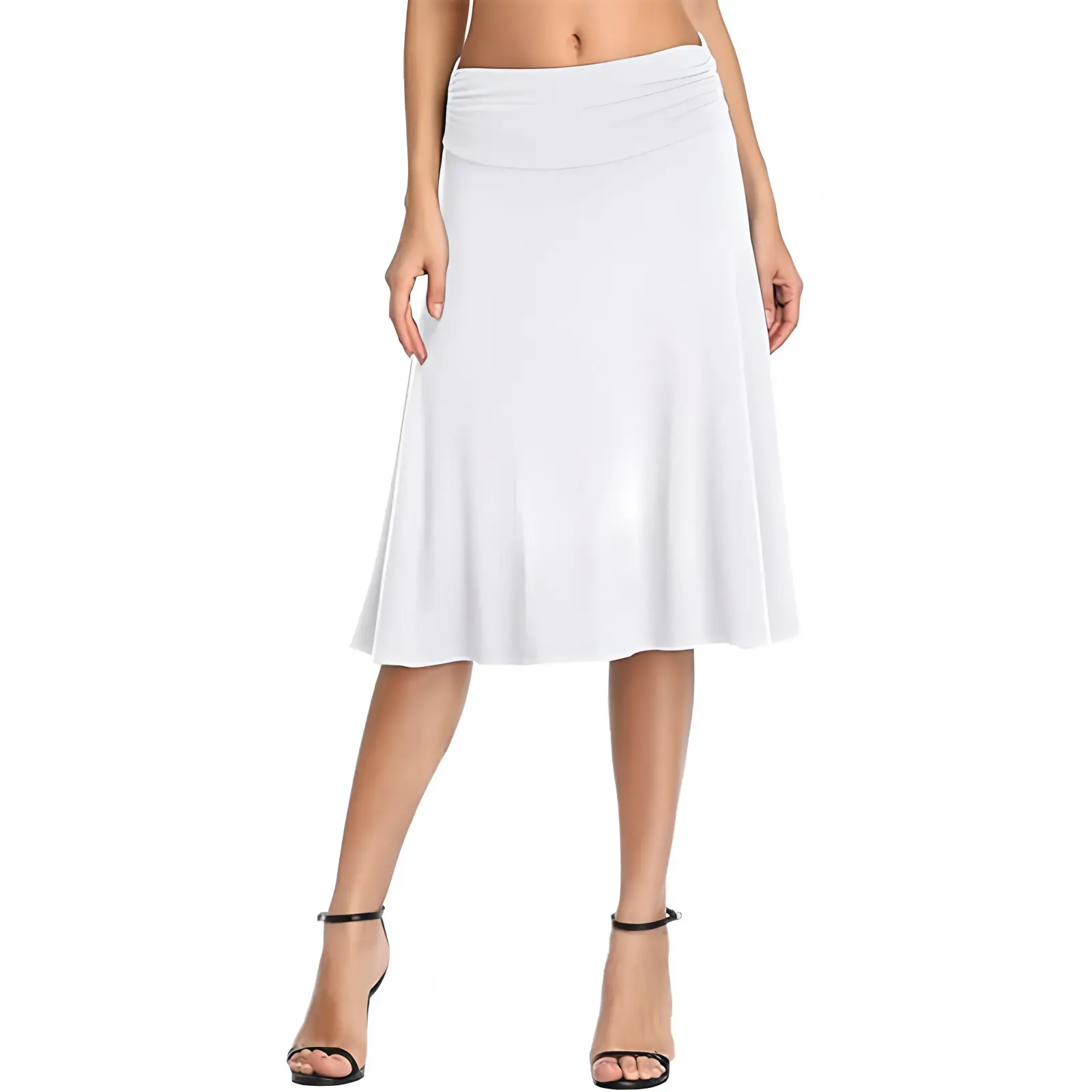 Flowy Side Ruched A-line Midi Skirt - High Stretch, Pear Shaped & Hourglass Friendly Women's Skirt thunder thigh skirt TikTokShopSummerSale