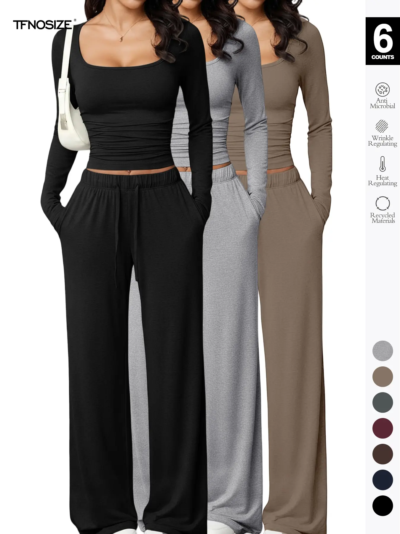 Women's Long Sleeve Square Neck Loungewear Set, Casual Loose Fit Home Wear, All Seasons Soft Comfortable Fabric, 2026 New Arrival Women's Long Sleeve Square Neck Loungewear Set, Casual Loose Fit Home Wear, All Seasons Soft Comfortable Fabric, 2026 New Arrival