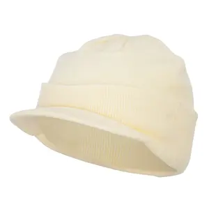 Cuff Knitted Beanie with Visor Bill