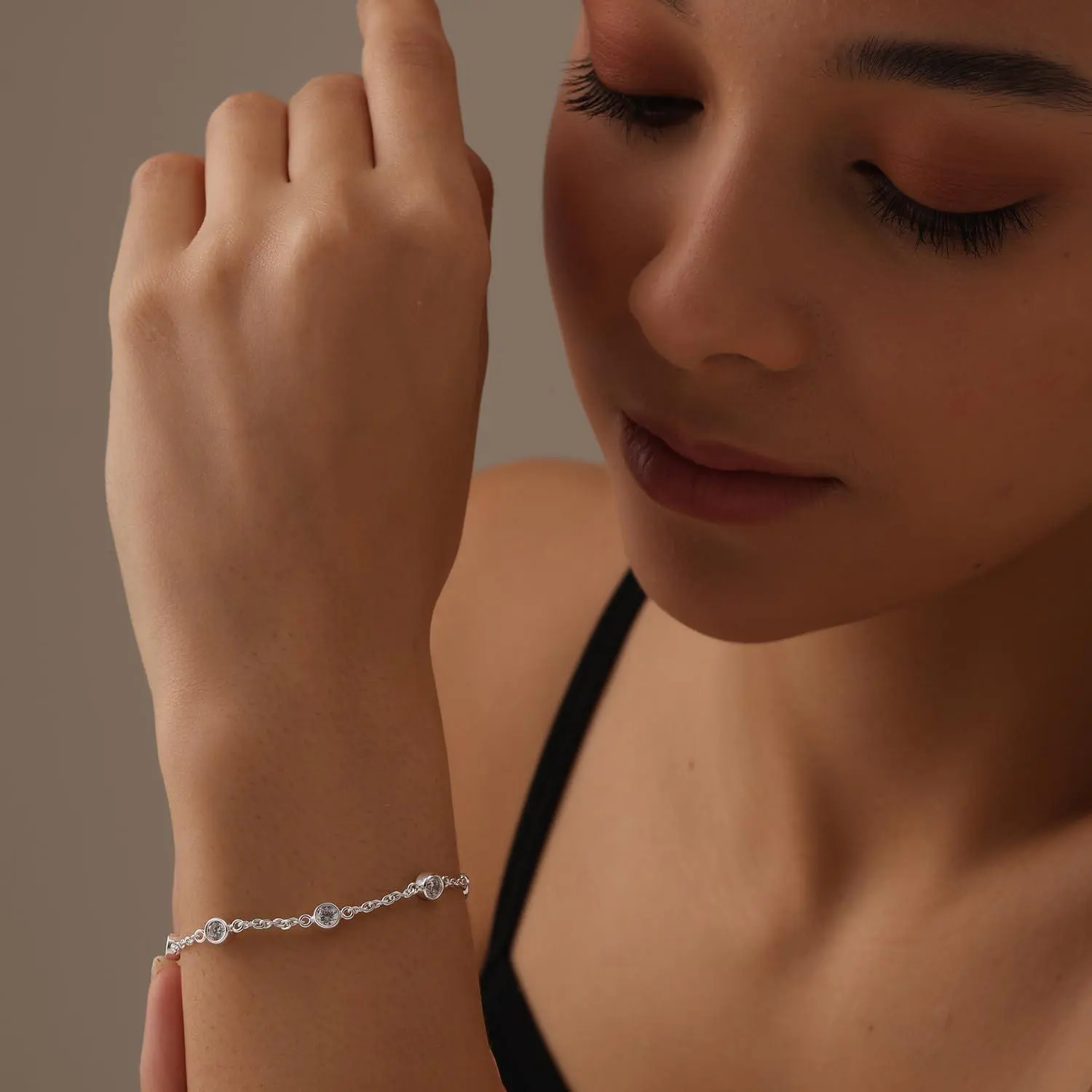 Lecalla Bracelet for Women's Fashion, Minimalist 925 Sterling Silver with Bezel-Set Cubic Zirconia Stations, Cable Chain 7.5 Inches, Station Bracelet