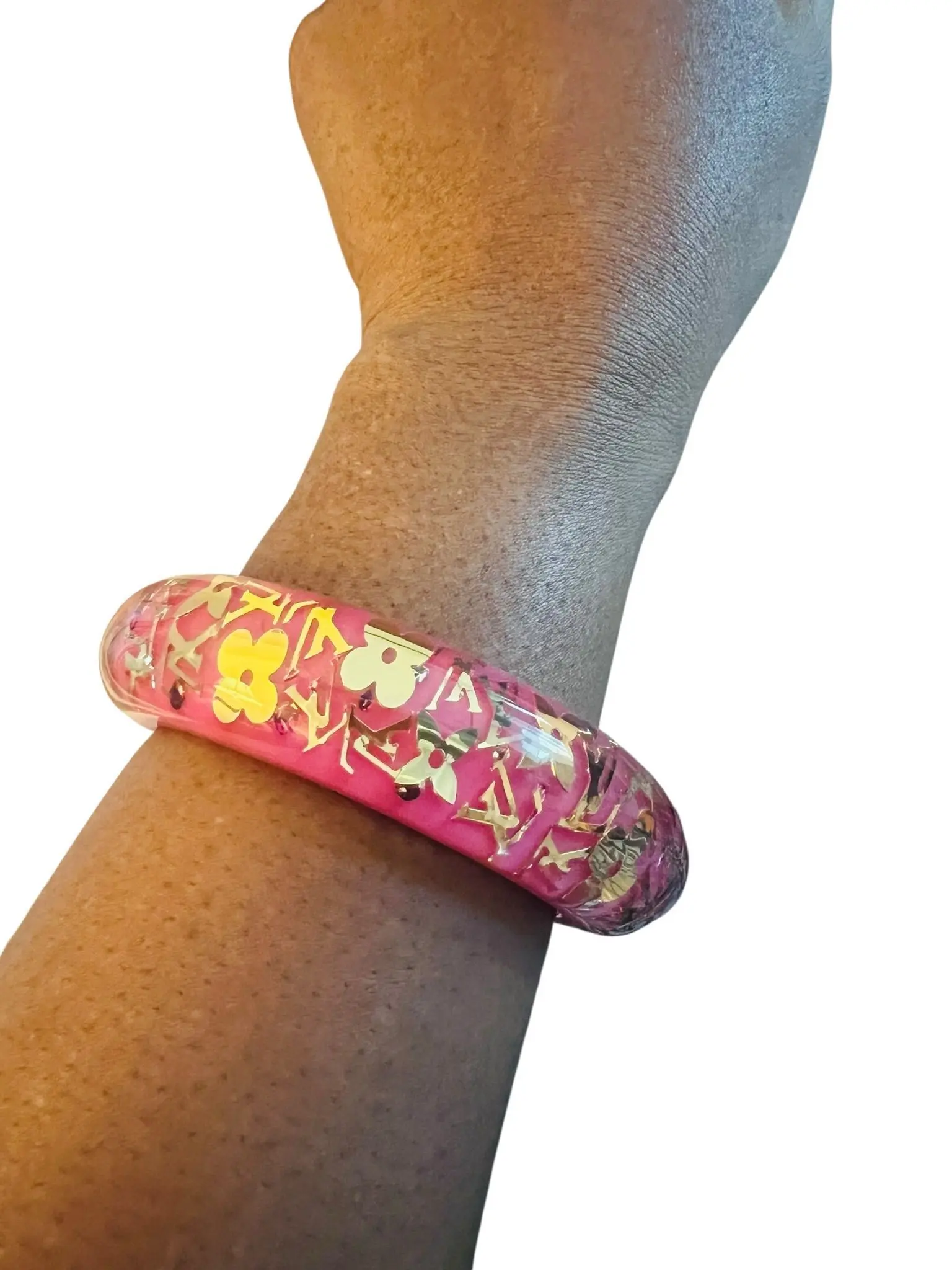 Pre-owned Polymer Bracelet Louis Vuitton Crystal Pink Gold Resin Monogram Inclusion GM #286
