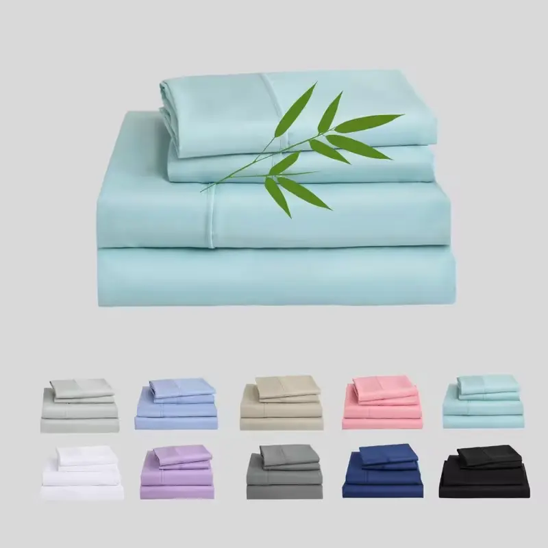 4pcs Cooling Bamboo Bed Sheet Set, 2000 TC Extra Deep Pocket 16 Inch Bed Sheet, Luxury Soft Hotel And Cooling Sheet Set for Hot Sleepers, Wrinkle And Shrink Resistant, Fitted Sheet, Flat Sheet And Pillowcases, Twin/Full/Queen/King