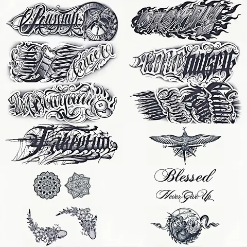 Waterproof Temporary Tattoo Sticker, 12pcs/set Flower & Letter Pattern Tattoo Sticker, Body Art Magic Tattoos for Women & Men, Body Fake Tattoos, Diy Tattoos, Temporary Tattoos Stickers