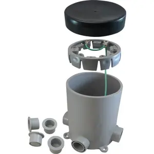 212 MAIN Cantex 5133760U Single Gang Round PVC Floor Box, 6x6.5 in Gray, with Adjustable Base and Level Ring