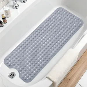 Non-Slip Bathtub Mat for Seniors & Elders, 40"x16" Extra Long Bath/Shower Safety Mat with 200+ Strong Suction Cups, Machine Washable, Quick-Dry, No-Tool Install (Clear, Blue, Gray, Black)