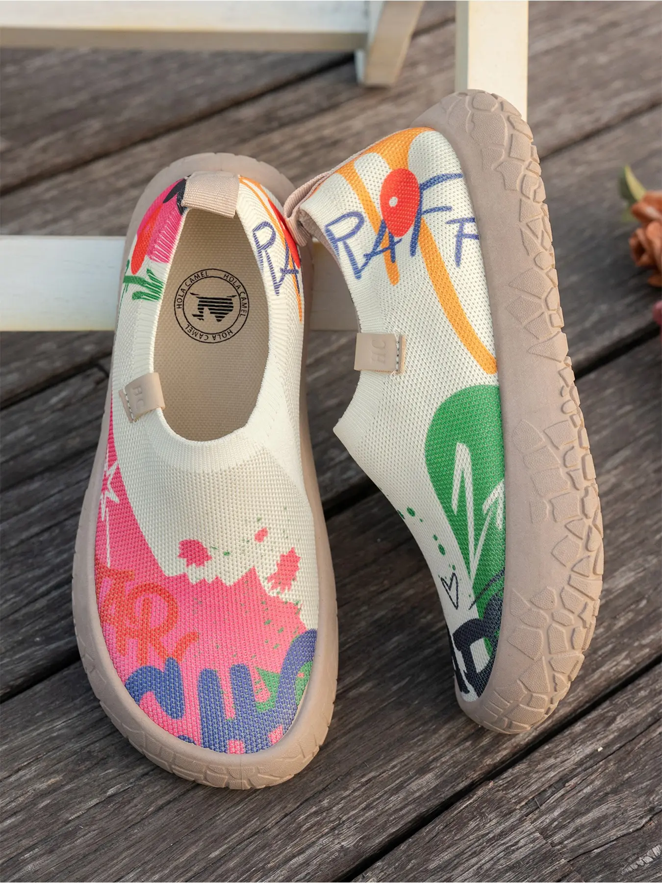 Women's Graffiti Art Flyknit Slip-On Sneakers, Breathable Mesh One-Step Casual Shoes, Lightweight Non-Slip Flat Sole, Walking Shoes, Casual Fashion Shoes, Slip On Style