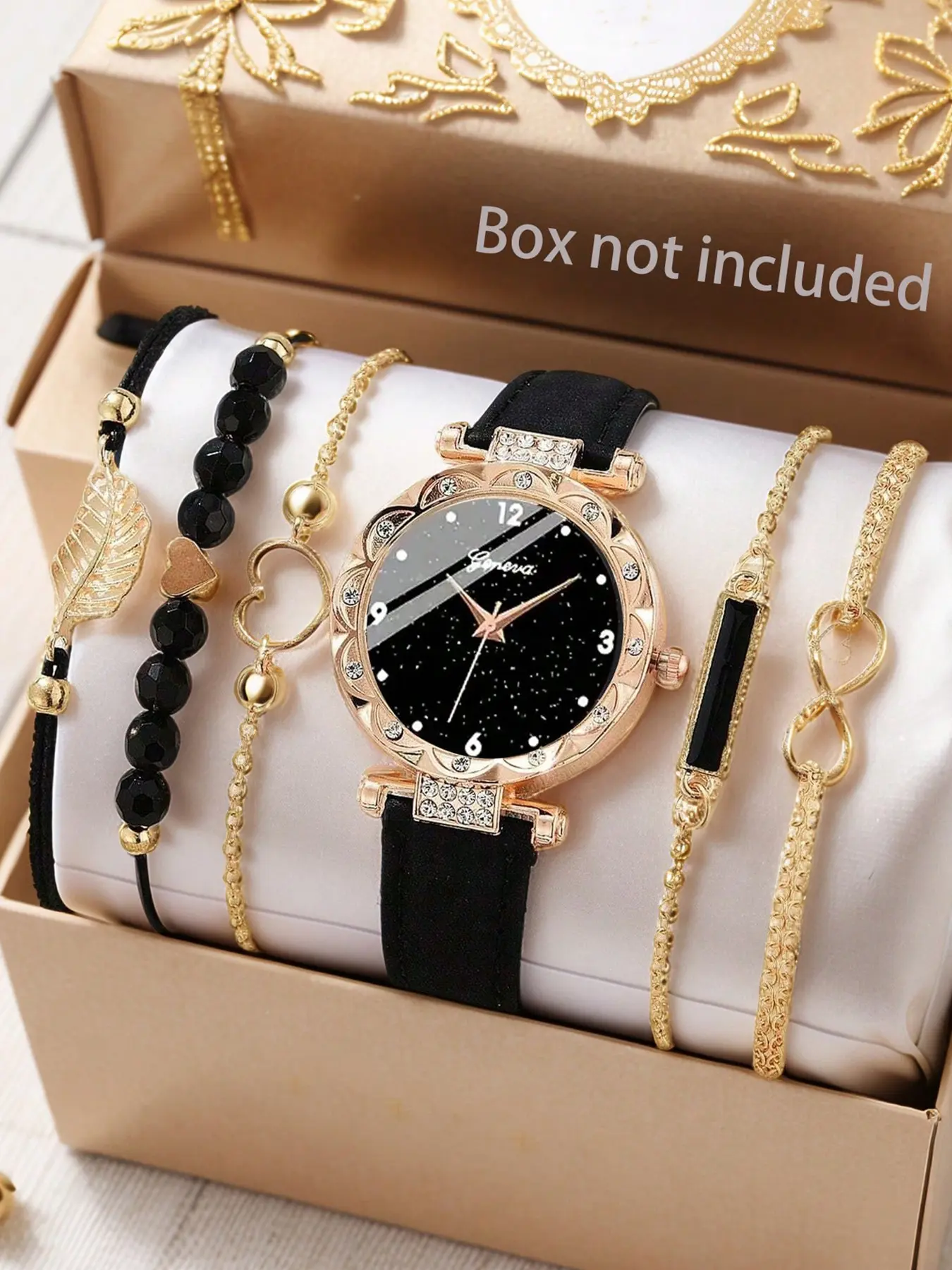 6pcs Women'S Bracelet Watch Set, Fashion Watch Set, Simple Style Quartz Movement, Round Case, PU Leather Band, Non-rechargeable Button Battery, with Elegant Ladies Wrist Watch Gift Set for Christmas, New Year, Birthday