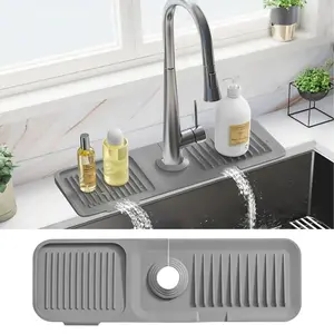 Foldable Silicone Kitchen Sink Faucet Mat, Button Lock Draining Splash Guard, Easy Clean Sink Protector Mat for Home Kitchen
