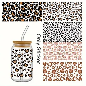 5pcs Leopard Print Cool Design UV DTF Cup Packaging Transfer Stickers, Suitable for 16Oz Libbey Glass Tumblers, High-Quality Crystal Sticker Labels, High-Quality And Scratch-Resistant, Packaging Transfer Stickers, Fashion Stickers