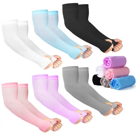 12 Pairs Sun Protection Sleeves UV Cooling Arm Men Women Sports with Thumb Hole for Driving, Golfing, Fishing, Cycling, Hiking, Doing