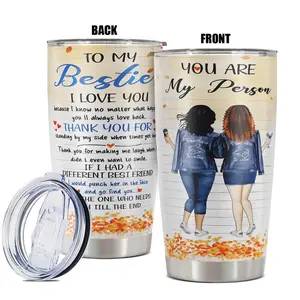 20oz Tumbler, 1 Count Bestie Letter Pattern Insulated Tumbler with Straw, Gift for Friend, Drinking Cup for Home Office School, Drinkware