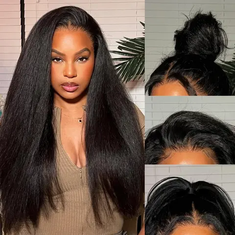 UNIKY Women's Brazilian Human Hair Lace Front Wig, 12A Yaki Straight 200% Density 8-28 in Pre-Plucked with Baby Hair, 6x4 Lace Glueless Frontal, Natural Black, Black Friday Sale for Female