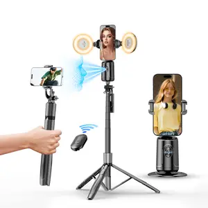 Auto face tracking phone holder Tripod with Fill Light, 360° Mobile Phone Pan & Tilt Stand, No App Required, Gesture Control, Outdoor Panoramic Tracking & Stabilization for Home & Outdoor Use
