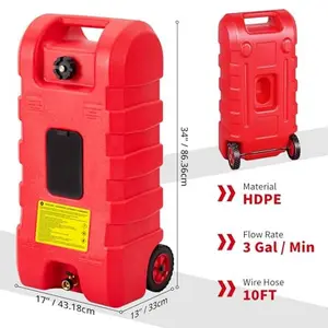 15 Gallon Portable Fuel Gas Can with Wheels, Manual Transfer Nozzle & Extra Long Hose, 2 Gallon/Min Siphon Fuel Storage Tank for Car, Motorcycle, Boat, ATV, Lawn Mower