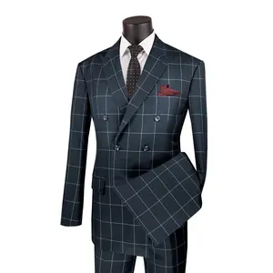Black Double Breasted Windowpane Modern Fit Suit