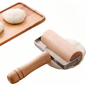 Stainless Steel & Beechwood Rolling Pin with Adjustable Thickness -  Dumpling/Pasta Maker?Pizza, Kitchen Tool for Home Chefs, Dishwasher Safe & Rustproof Design (T)