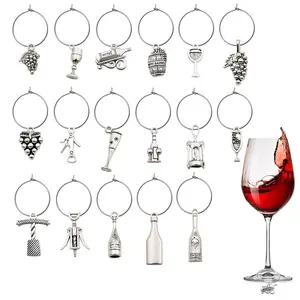 50 Sets Craft Supplies Wine Glass Charms Markers Wine Tasting Party Decoration Supplies Gift with 25mm Strong Stainless Steel Wine Glass Charm Rings (M307+10575)