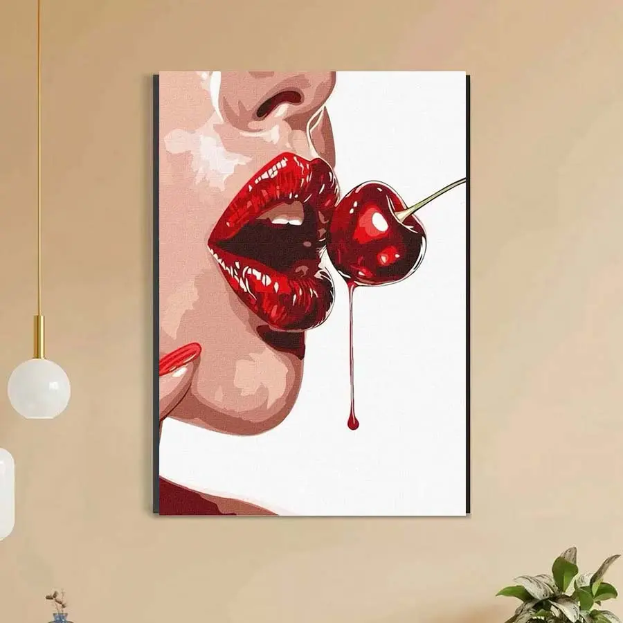 5D DIY Full Crystal Round Diamond Painting - Diamond Painting Kit, Cherry, Lips. Mosaic Canvas DIY Wall Art, Home Wall Decoration.