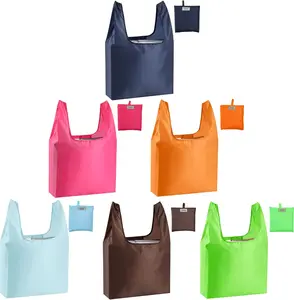 Large Reusable Bags Shopping Washable Foldable 6 Pack Grocery Bags Heavy Duty Lightweight Folding Gift Tote Bag Durable Polyester Color CiCiGo