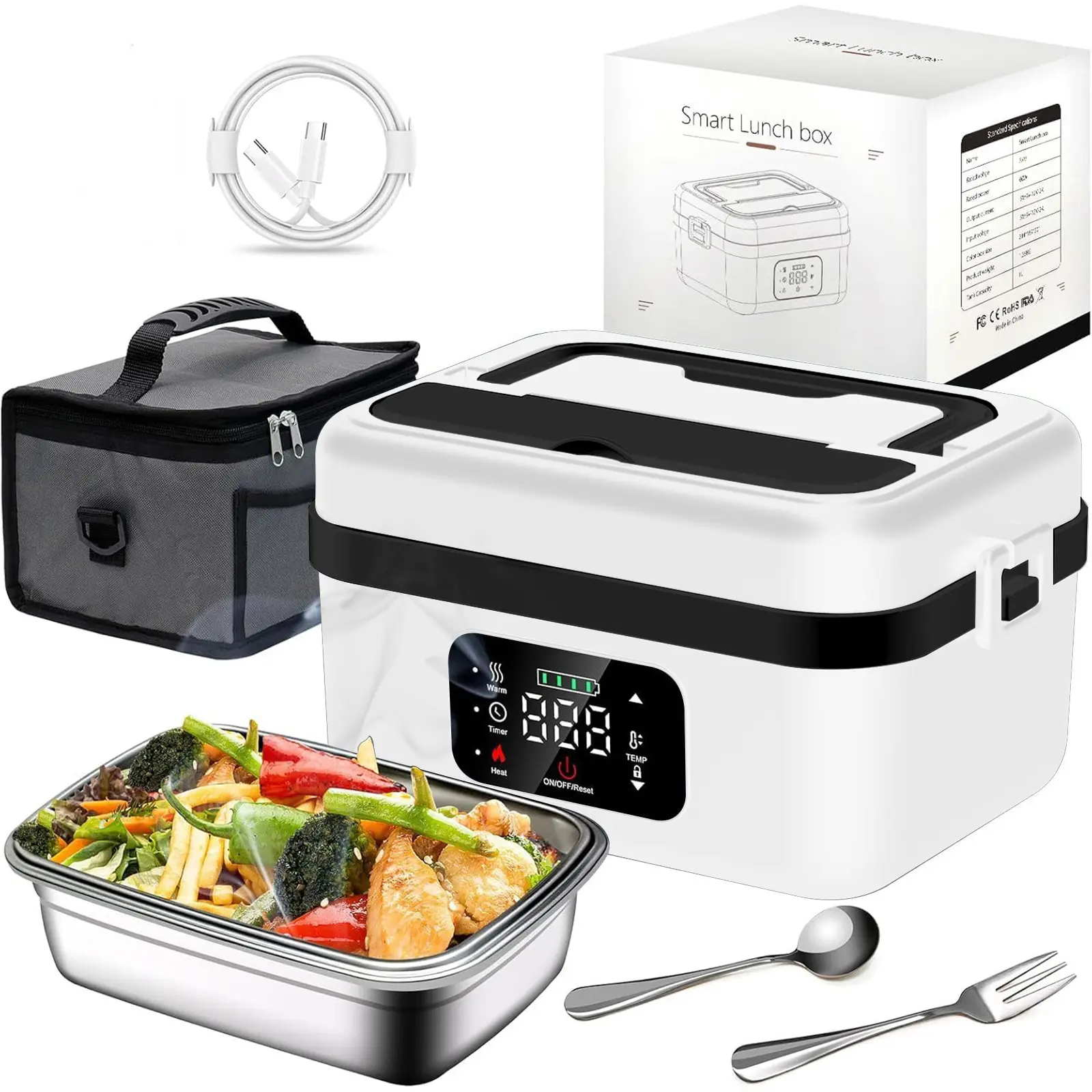 Heating and Insulated Lunch Box Office Rechargeable Self-Heating Food Warmer with 8000 mAh Battery Portable Outdoor USB Rechargeable Electric Heating Lunch Box