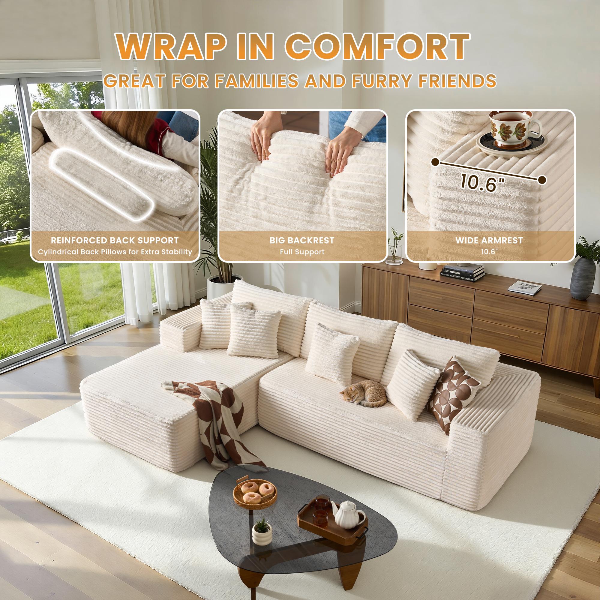CAODOC 108“ Cloud Modular Sectional Couch with 1 Ottoman,Modern Minimalist Upholstered Couches, Comfort L Shaped Sofa for Living Room,Deep Seat Corner Couch,Free Combination,No Assembly Required