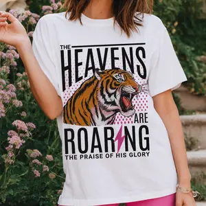 Retro 90s The Heavens are Roaring Christian T-Shirt, Bible Verse Aesthetic Graphic Tees, Jesus Apparel, Christians Gifts Womenswear Printed