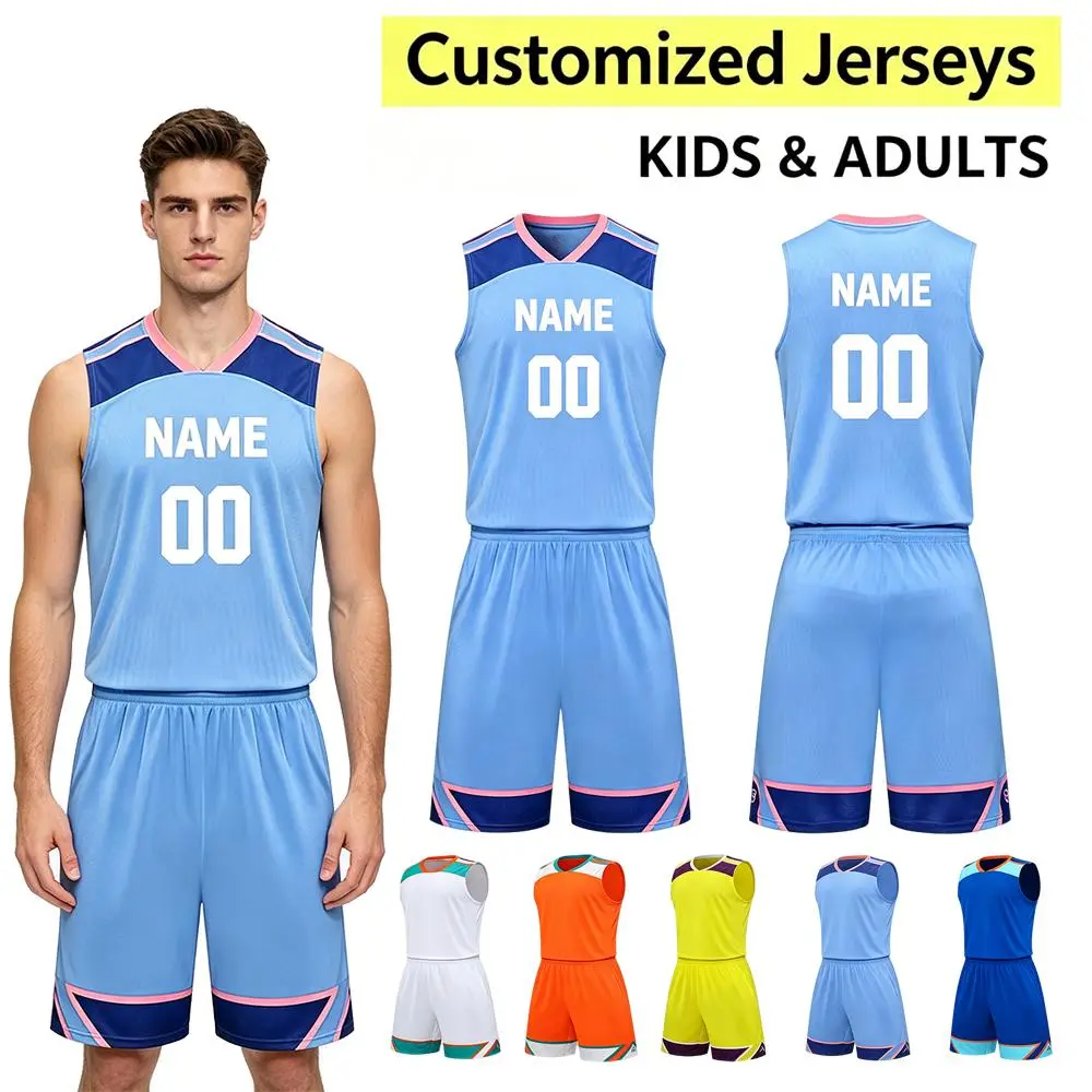 Sleeveless Polyester Basketball Uniform Set, Unisex Custom Print Jersey & Shorts Kit for Game Play, Personalized with Name & Number