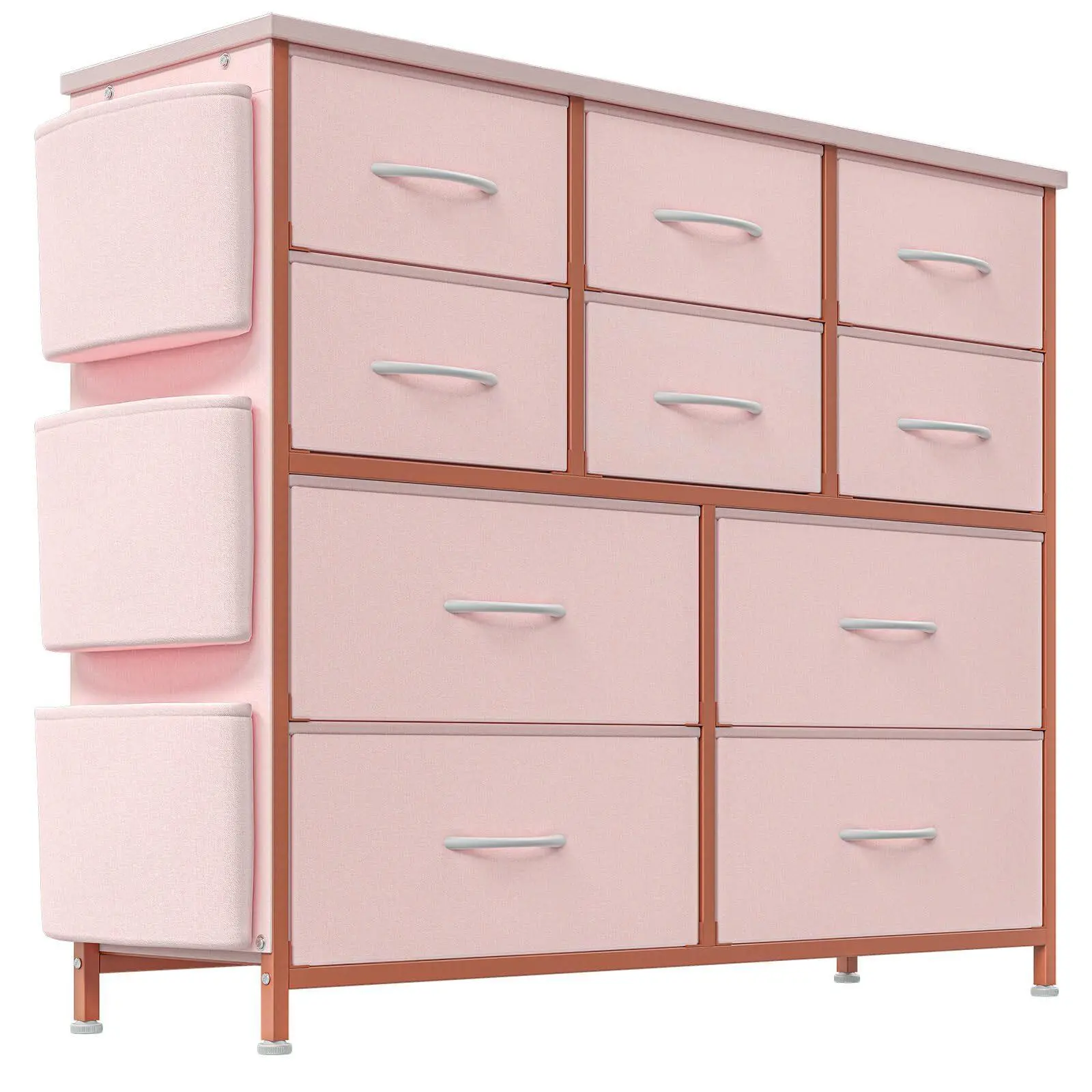 Gaomon Blush Pink Multifunctional 10-Drawer Tower Dresser - Drawer Organizer Cabinet, Bedroom/Dorm Closet Storage, Fabric Pockets, Hooks, Sturdy Steel Frame, Waterproof Top, Anti-Tip Safety Design, Easy Install with Detailed Instructions, Indoor Furniture