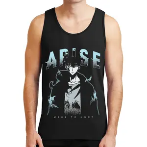 Arise Blue Vintage Tank Top, Solo Leveling Tank Top, Retro Anime Streetwear Top, Blue Flame Graphic Tank, Vintage Solo Leveling Shirt, Manga Core Collector Top, Old School Anime Tank Top, Arise Graphic Streetwear Top