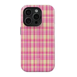 Fragola BUTTER   Case - Pink & Yellow Plaid Design For  11 12 13 14 15 16 Pro Max| Minimalist & Durable Protection Suitable For Samsung S24 FE