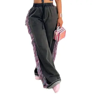 Stylish Bottom for Women - Women's Patchwork Tassel Pants - Womenswear