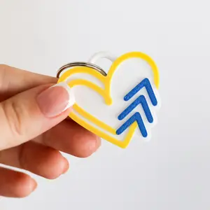 Down Syndrome Awareness Heart Keychain - Blue & Yellow Three Arrows Design for Trisomy 21 Support - Perfect for Keys, Bag, or Backpack