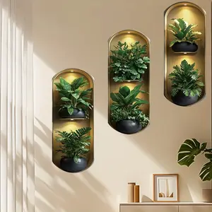 3-Piece Realistic Arch Plant Wall Stickers, Self-Adhesive Fake Potted Plants Decor, Ideal for Living Room, Bedroom, Bathroom, Office