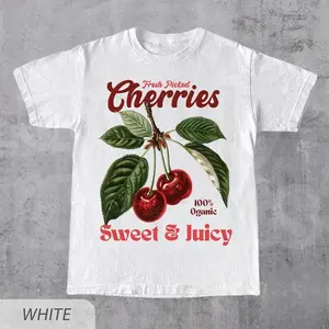 [100% Cotton] Retro Cherries Commercial Graphic Shirt, Vintage Cherry T-Shirt, Unisex Cotton Tee, Y2K Style Tshirt, Cool Gift For Him & Her Top Womenswear T-Shirt For Men And Women