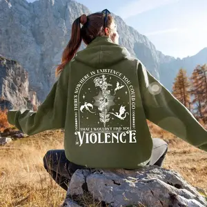 Fourth Wing Hoodie - "I'd Find You Through Violence" Graphic Hoodie, Gothic Fantasy Vibe, Cotton Fleece, Women's Classic Fit, Pouch Pocket, Spandex Rib, Bible Verse Print