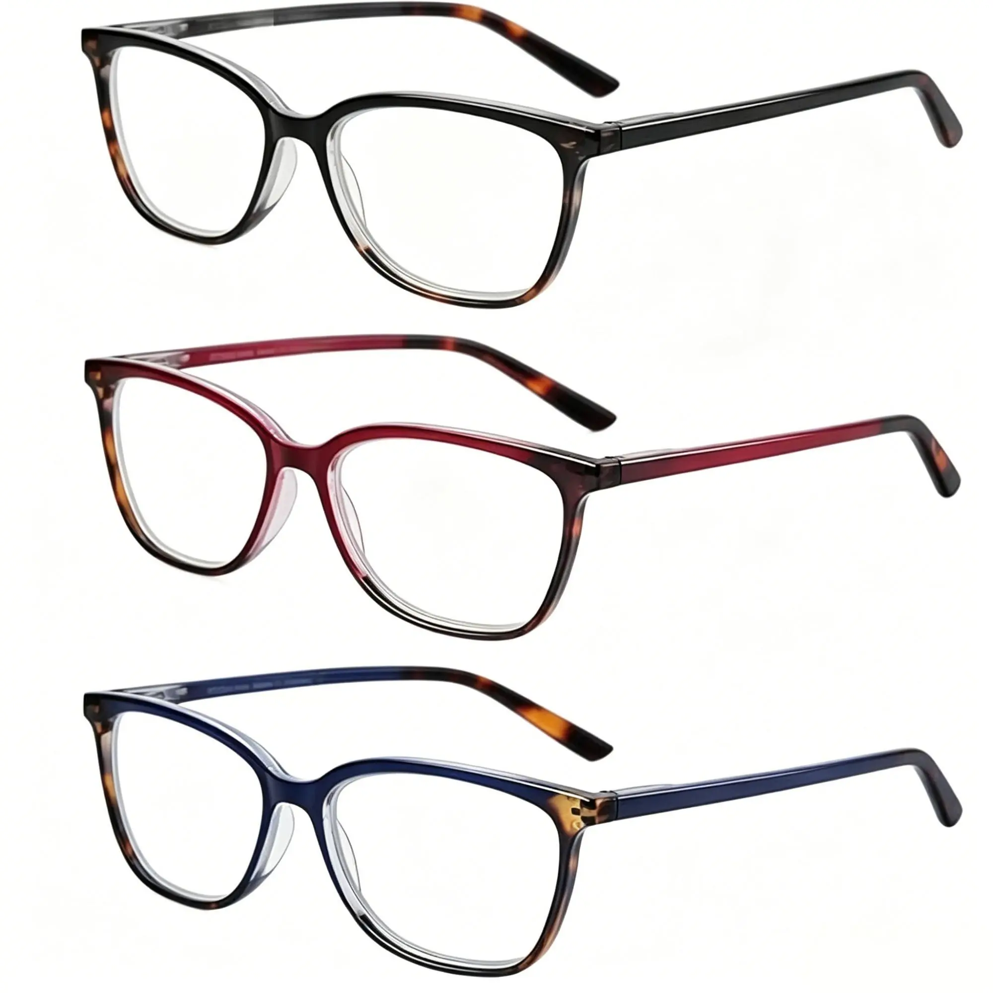 ZENOTTIC Women's 3-Pack Trendy Vintage Tortoiseshell TR90 Full Rim Cat Eye Blue Light Glasses - Lightweight Flexible Spring Hinges, UV Protective Non-Prescription Screen Viewing Eyewear