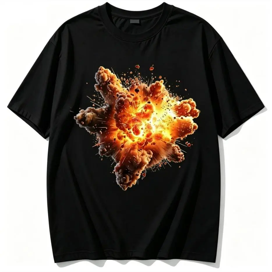 Women's Short-Sleeve 100% Cotton T-Shirt - Realistic Explosion Fireball Graphic, Soft, Stylish, Casual Streetwear Top