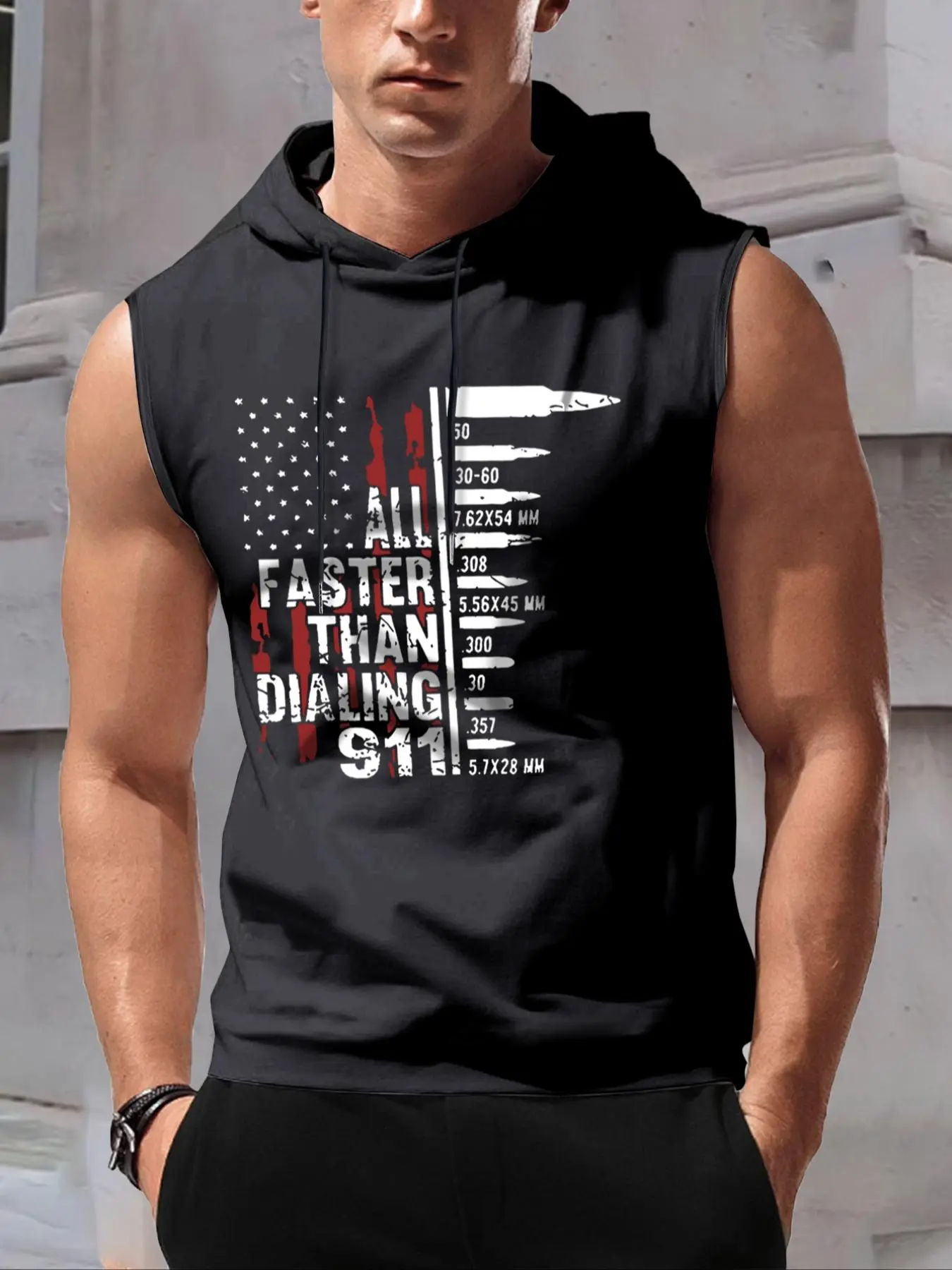 Men's Regular Fit "ALL FASTER THAN FAST" Print Tank Hoodie, Casual Sleeveless Hooded Top for Summer, Men's Clothes for Daily Wear
