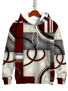 Men's Vintage 3D Print Graphic Hoodie, Loose Fit Colorblock Pullover Casual Hooded Sweatshirt with Kangaroo Pocket, Casual Streetwear for All Seasons, Graphic Hoodies