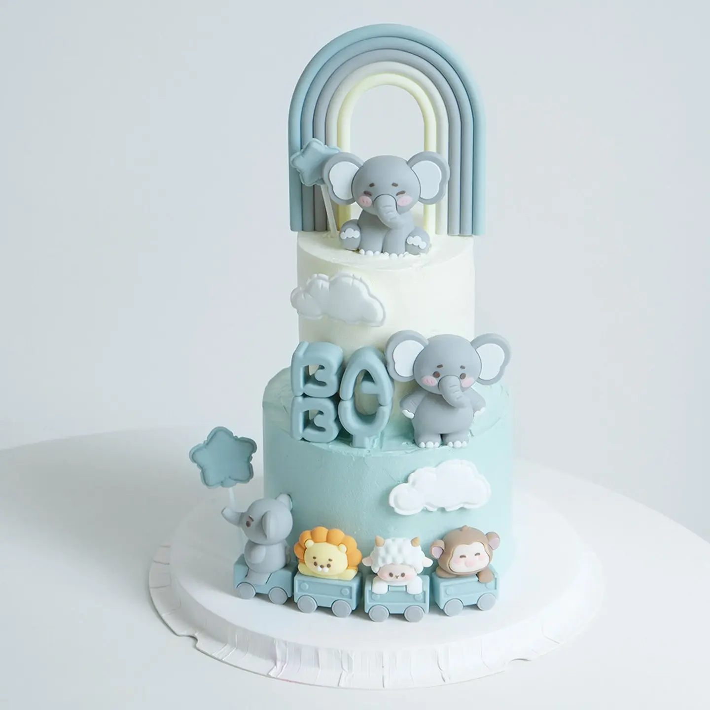 Cute Animal Train Cake Decorations, Elephant Baby Bakery Ornament, Rainbow Birthday Insert, Home Décor Mini Figurines, Birthday Cake Toppers