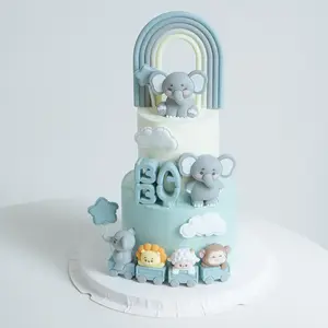 Cute Animal Train Cake Decorations, Elephant Baby Bakery Ornament, Rainbow Birthday Insert, Home Décor Mini Figurines