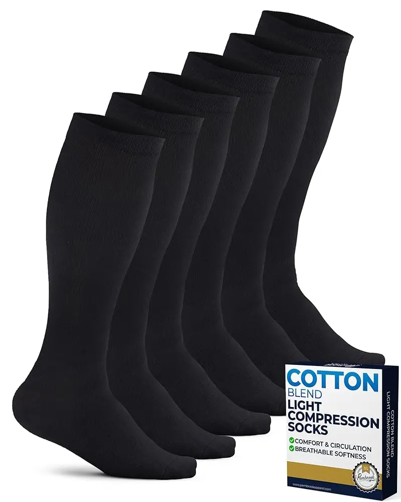 Men's Compression Socks (Menswear) - 3 Pairs Soft Breathable Cotton, 8-15 mmHg Knee-High Stylish Athletic Style Ankle Relief Assorted Pack for Fatigue Relief