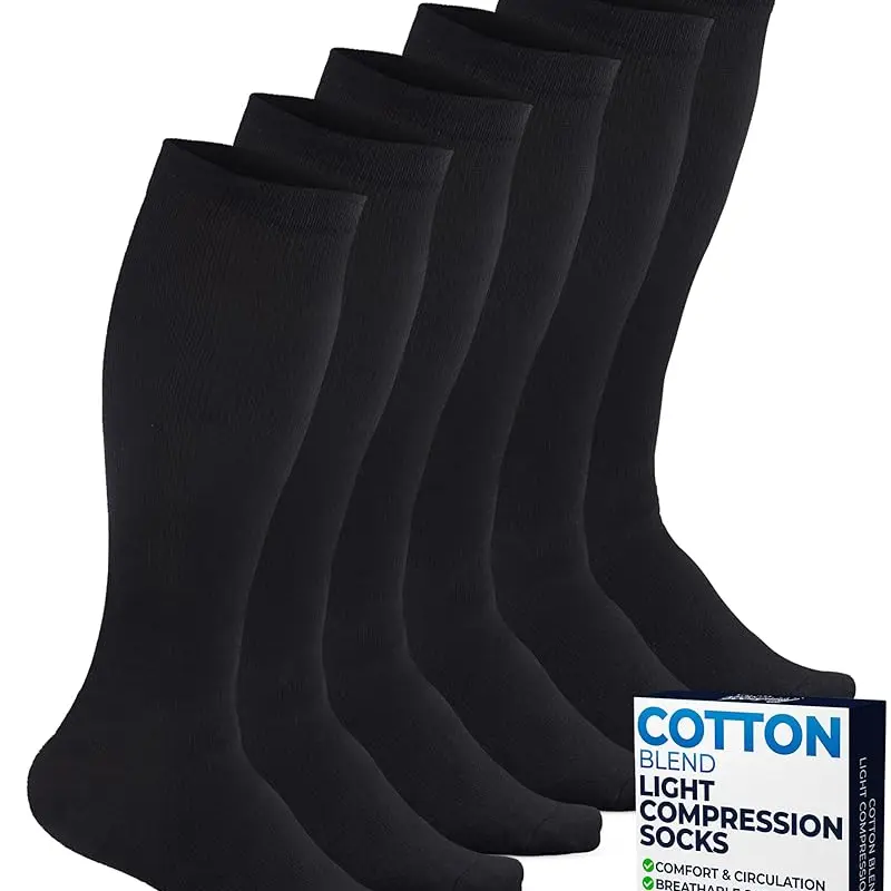 Pembrook Men's 3-Pack High-Quality Cotton Knee-High Compression Socks, Soft with Smooth Finish & Gentle Seam, 8-15 mmHg All-Season Leg Care for Travel, Swelling & Pregnancy, Breathable Machine Washable