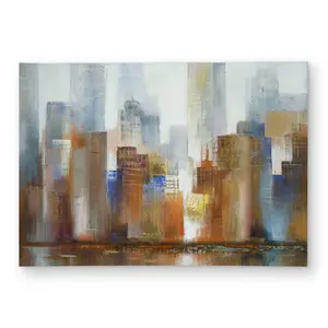 212 MAIN 5x7 ft. Weatherproof Outdoor Rectangle Area Rug, Foggy Skyline Cityscape Printed Face, Urban Theme Home Decor, Model C1ROAR579J2NOU